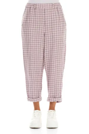 Roll Up Pink Check Linen Trousers