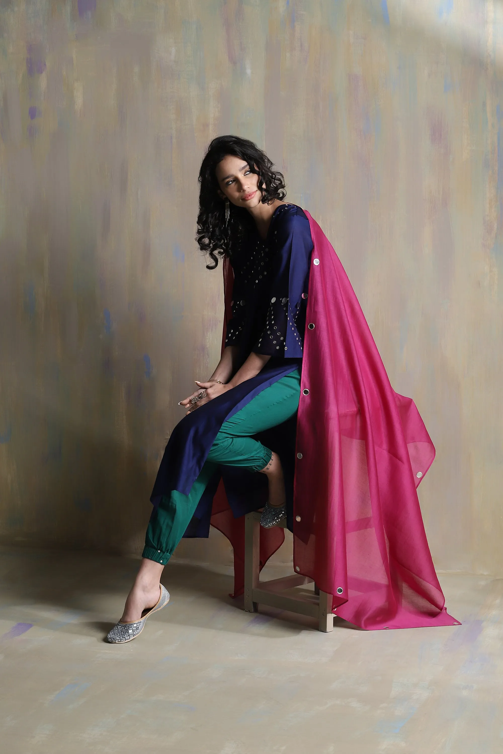 Sapphire Blue Chanderi Kurta Set with Jogger