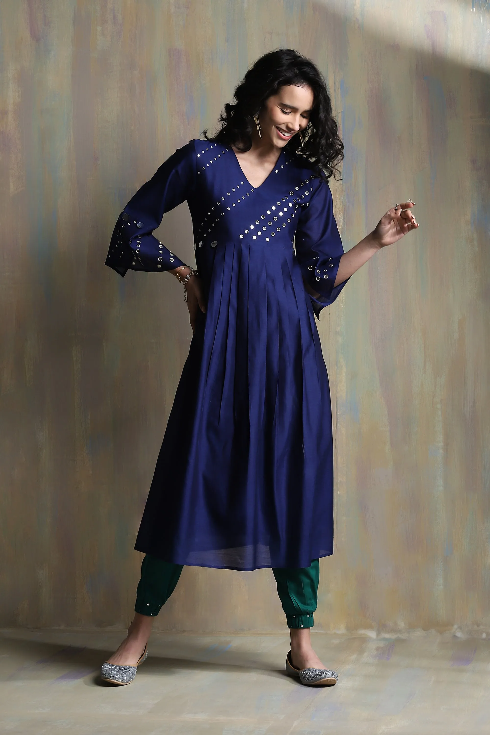 Sapphire Blue Chanderi Kurta Set with Jogger