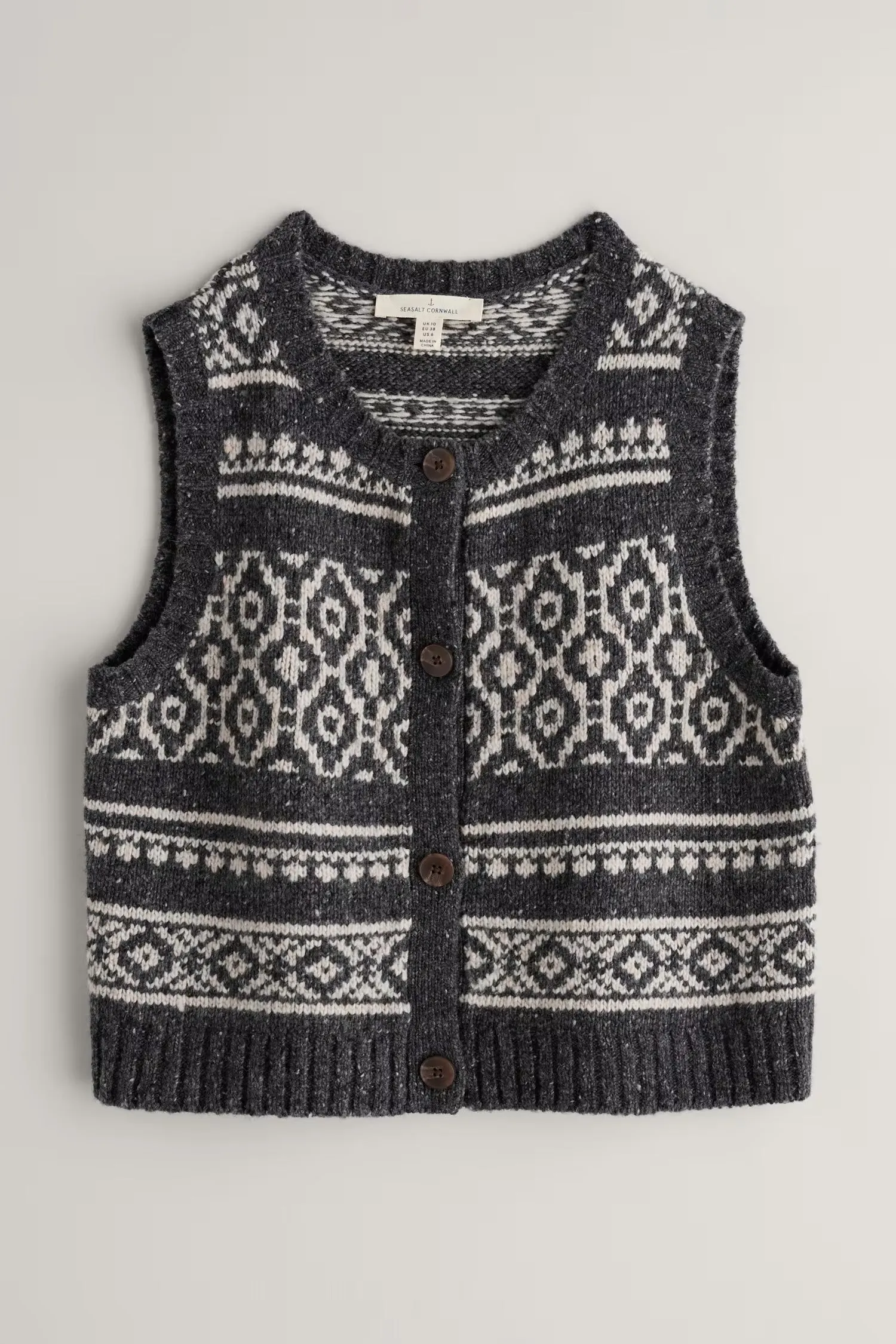 Seasalt Castwork Fair Isle Merino-Blend Vest Cardigan