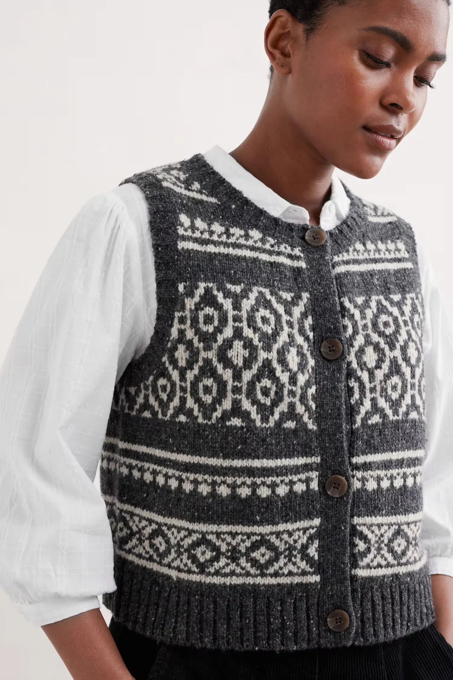 Seasalt Castwork Fair Isle Merino-Blend Vest Cardigan
