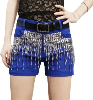 Sequins Tassels Denim Shorts Women's Summer Slim Hot Pants Casual Short Jeans