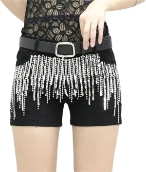 Sequins Tassels Denim Shorts Women's Summer Slim Hot Pants Casual Short Jeans
