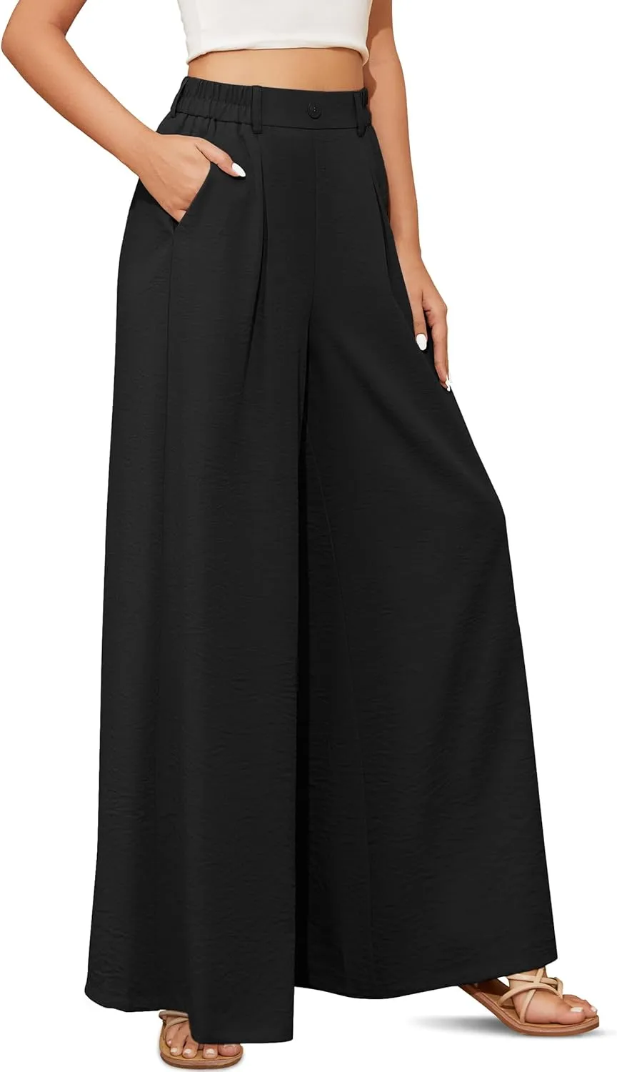 SEVEGO Linen Palazzo Pants Women 29''/31''/33'' Wide Leg High Waisted Flowy Lounge Casual Beach Pants