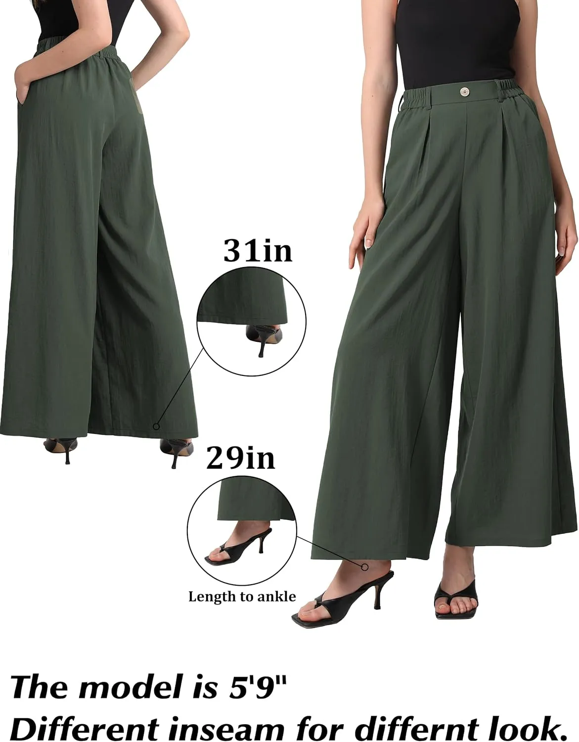 SEVEGO Linen Palazzo Pants Women 29''/31''/33'' Wide Leg High Waisted Flowy Lounge Casual Beach Pants