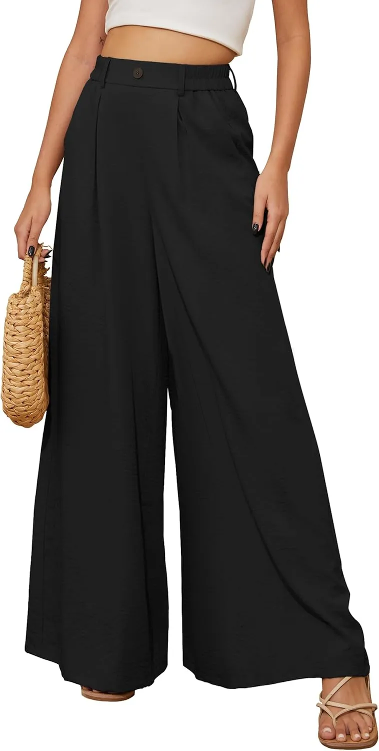 SEVEGO Linen Palazzo Pants Women 29''/31''/33'' Wide Leg High Waisted Flowy Lounge Casual Beach Pants