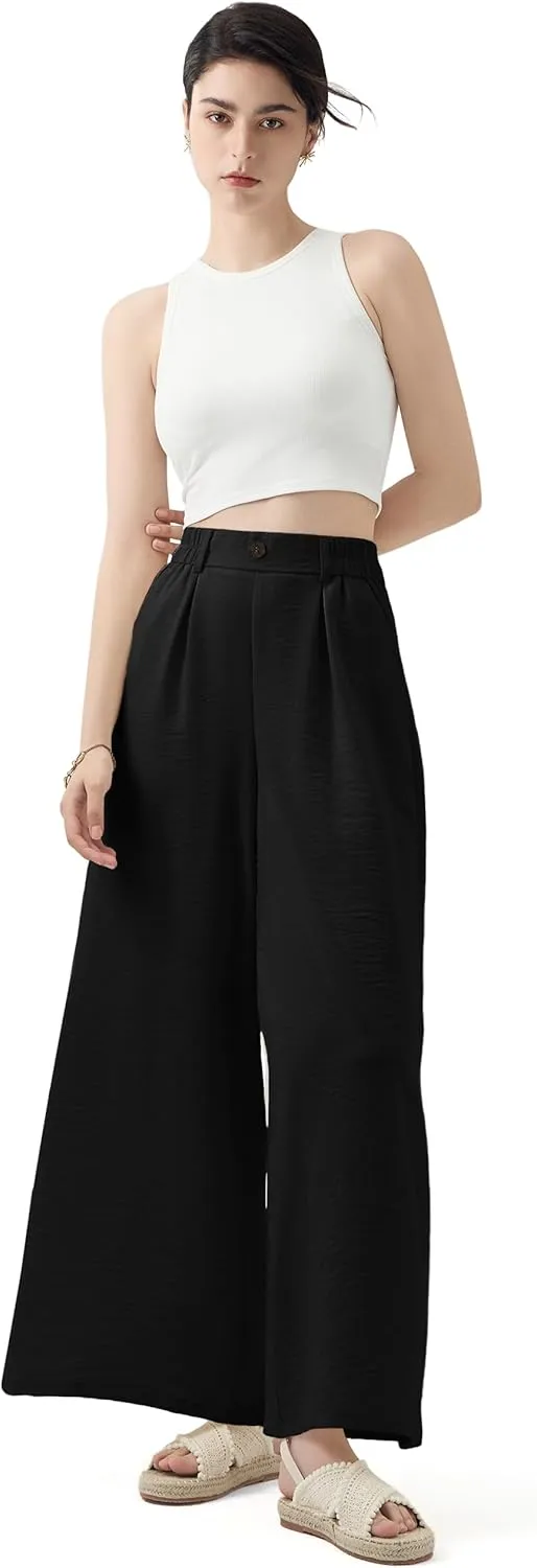 SEVEGO Linen Palazzo Pants Women 29''/31''/33'' Wide Leg High Waisted Flowy Lounge Casual Beach Pants