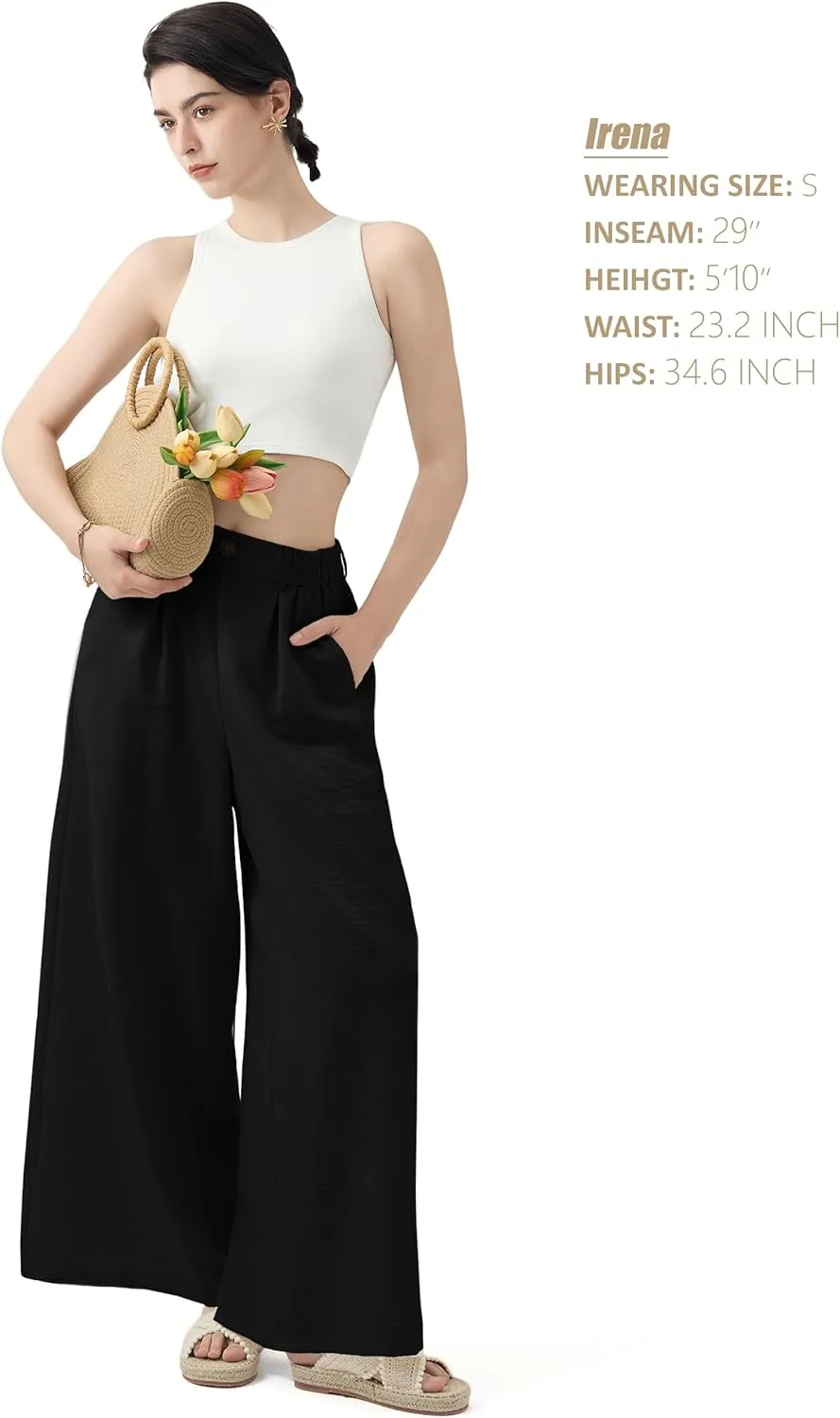 SEVEGO Linen Palazzo Pants Women 29''/31''/33'' Wide Leg High Waisted Flowy Lounge Casual Beach Pants