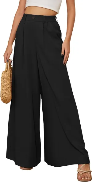 SEVEGO Linen Palazzo Pants Women 29''/31''/33'' Wide Leg High Waisted Flowy Lounge Casual Beach Pants