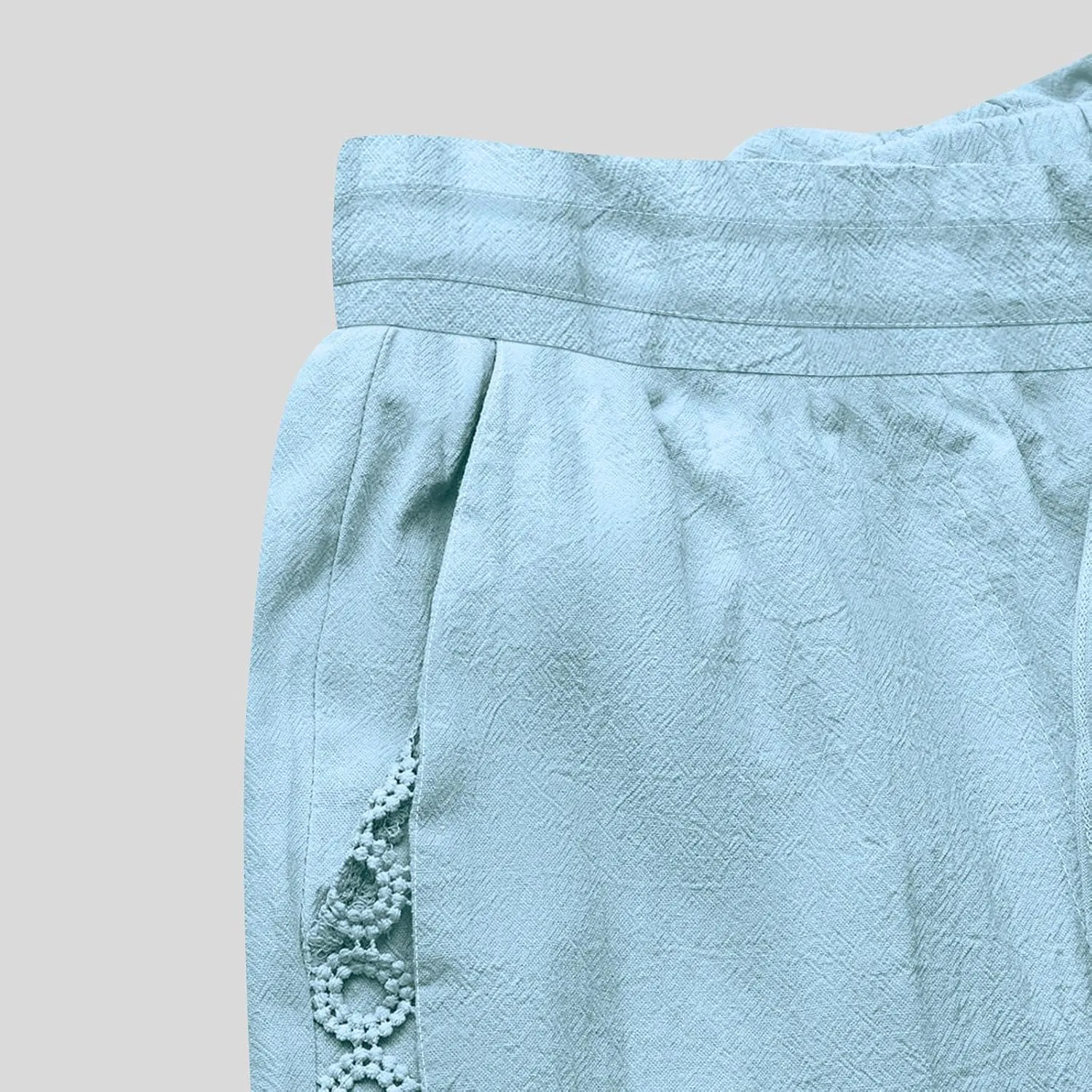SHOPESSA Linen Pants Women 2025 Summer Hollow Out Side Long Pants Casual Wide Leg Palazzo Pants with Pockets