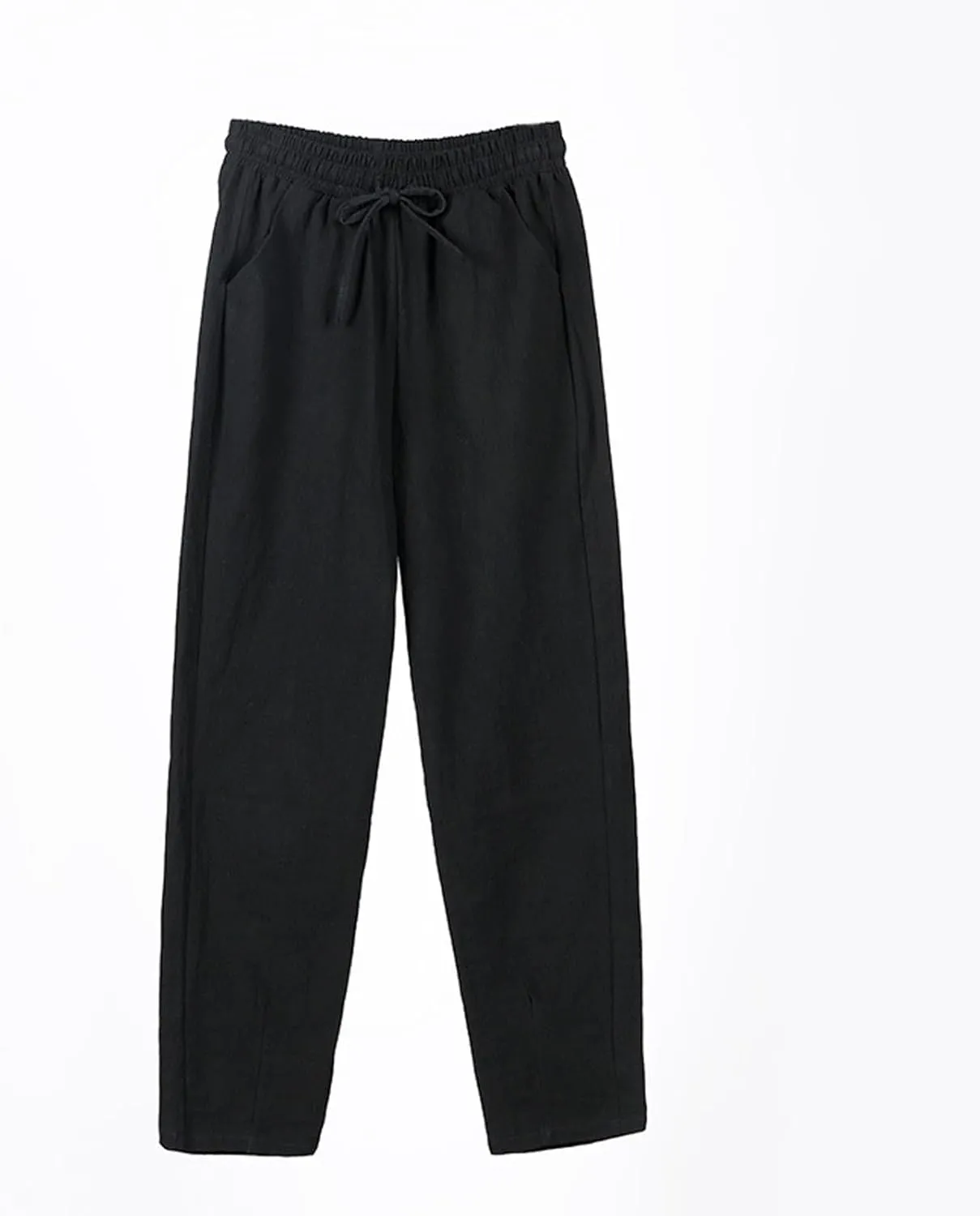 Summer Beach Linen Drawstring Pants Women Petite Lightweight Loose Fit Elastic Waist Cropped Pants with Pockets