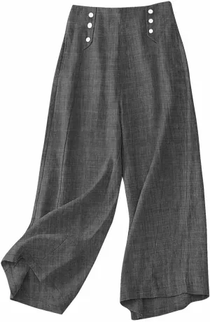 Summer Pants for Women 2025 Dressy High Waisted Linen Pants Women Button Beach Wide Leg Trousers with Pockets