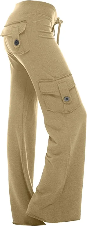 Sweatpants for Women Wide Leg Cargo Pants High Rise Yoga Leggings with Pockets Plus Size Y2K Drawstring Straight Leg Pants