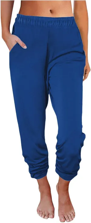 Sweatpants for Women with Pockets Stretch High Waist Jogger Sweat Pants Loose Fit Casual Lightweight Workout Trousers