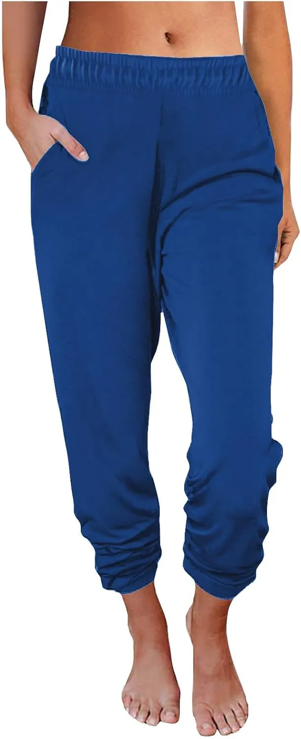 Sweatpants for Women with Pockets Stretch High Waist Jogger Sweat Pants Loose Fit Casual Lightweight Workout Trousers