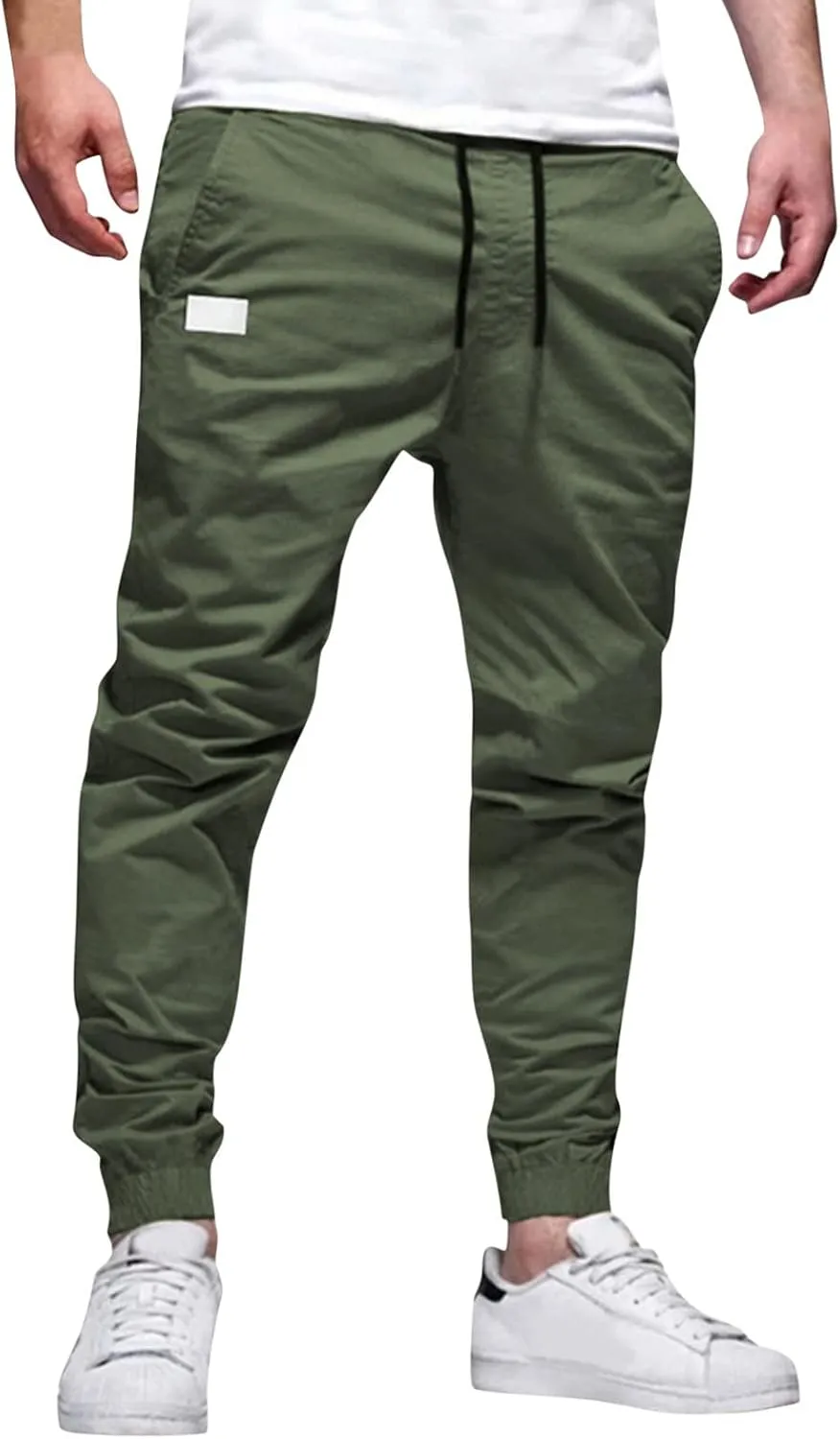 Tactical Pants for Men Stretch Waist Big and Tall Baggy Sweatpants Casual Plus Size Workout Athletic Chino Pants with Pockets