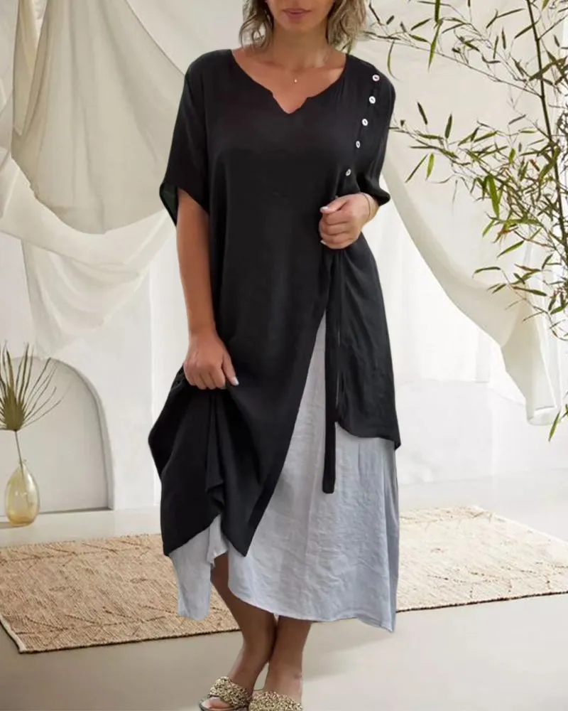 TastyHottie - Casual Asymmetrical Dress with Short Sleeves