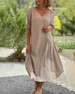 TastyHottie - Casual Asymmetrical Dress with Short Sleeves