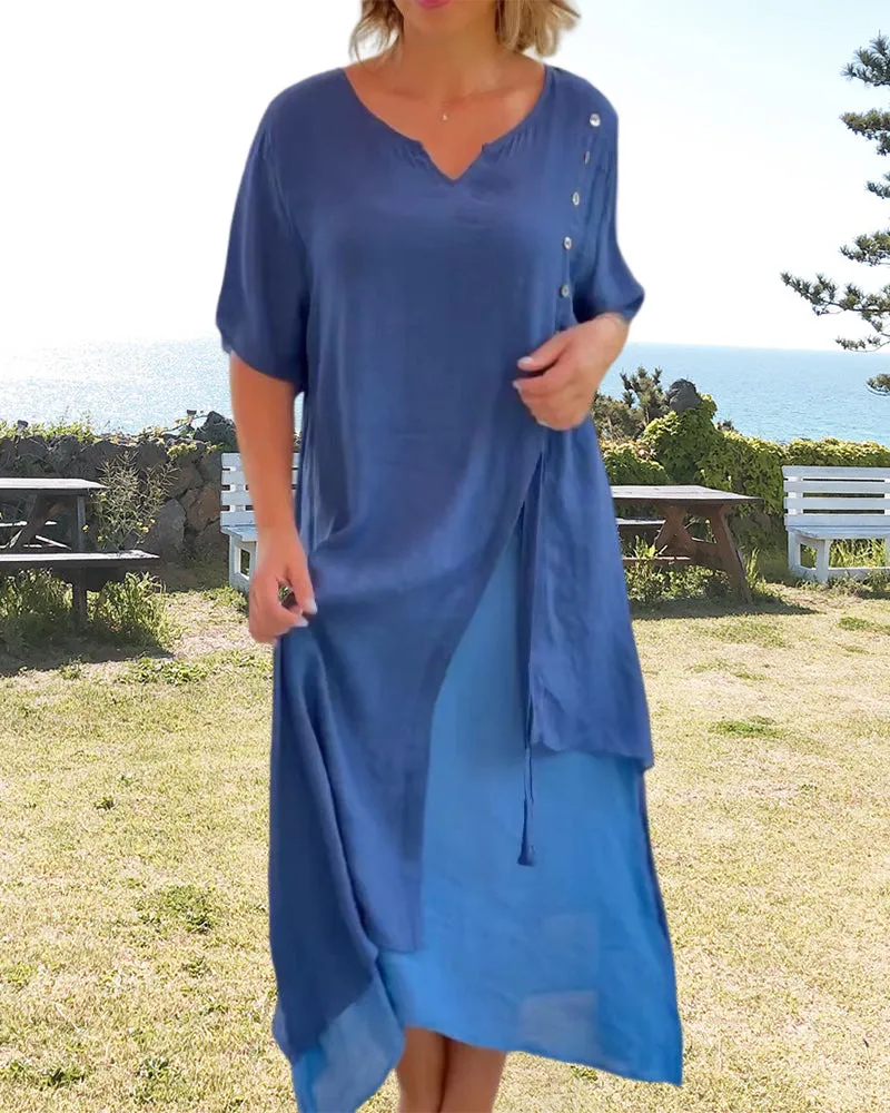 TastyHottie - Casual Asymmetrical Dress with Short Sleeves