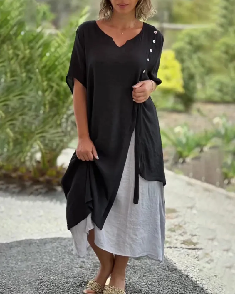 TastyHottie - Casual Asymmetrical Dress with Short Sleeves