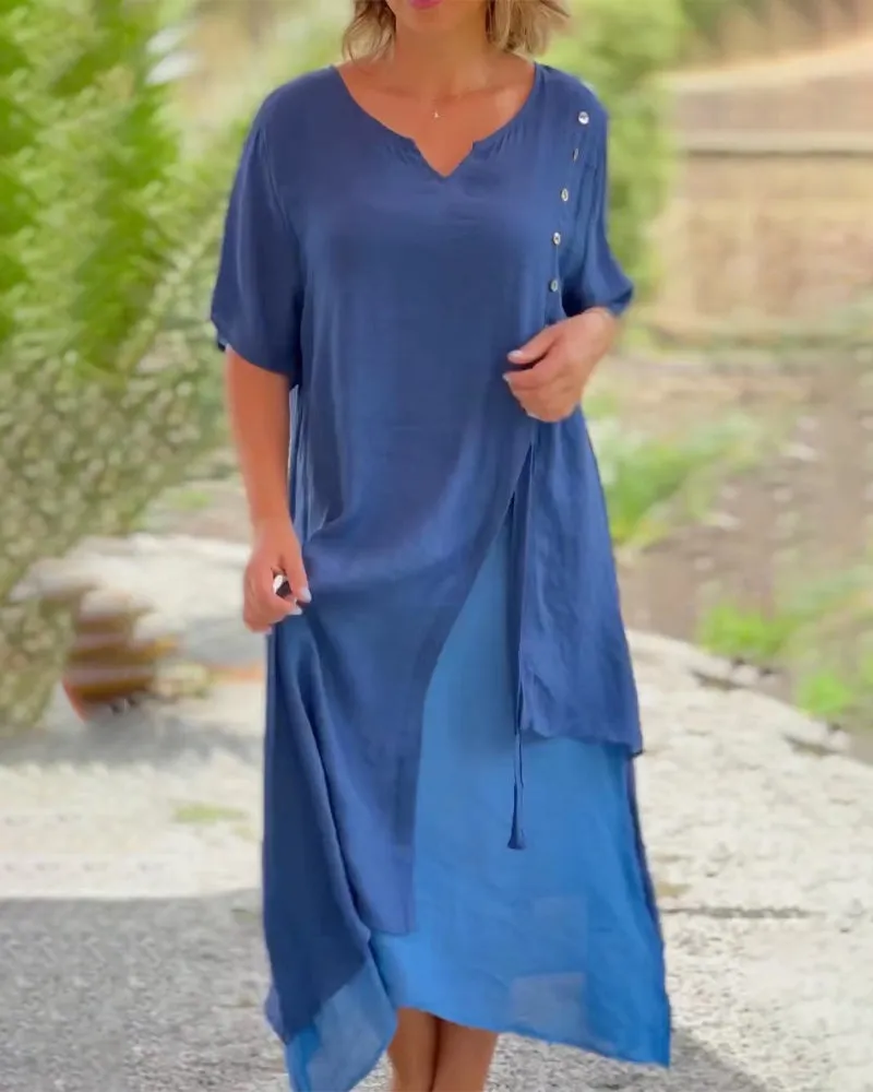 TastyHottie - Casual Asymmetrical Dress with Short Sleeves