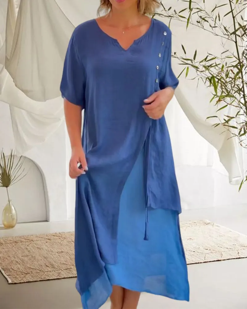 TastyHottie - Casual Asymmetrical Dress with Short Sleeves