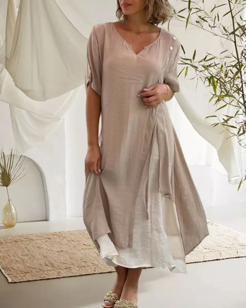 TastyHottie - Casual Asymmetrical Dress with Short Sleeves