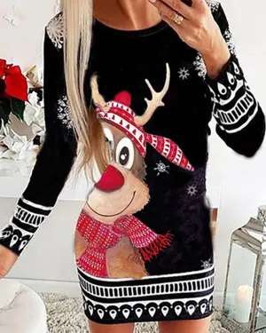 TastyHottie - Christmas Moose Print Dress