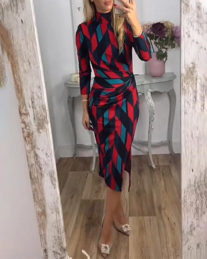 TastyHottie - Diamond pattern print slit dress