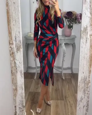 TastyHottie - Diamond pattern print slit dress