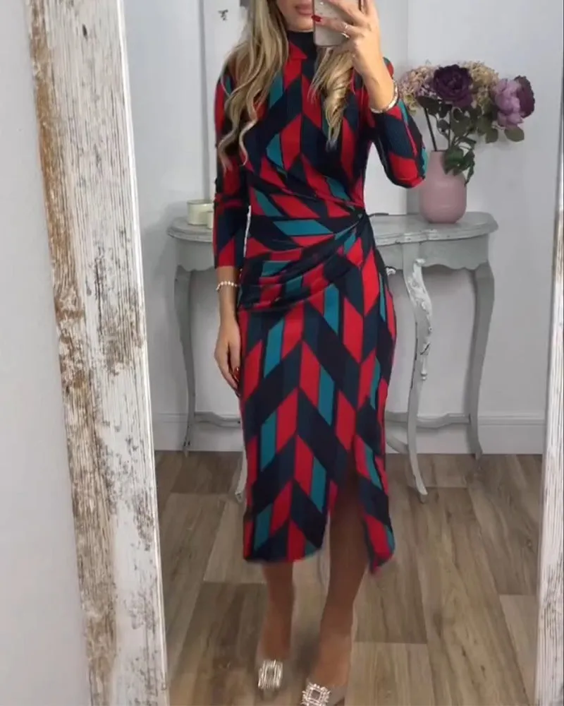 TastyHottie - Diamond pattern print slit dress