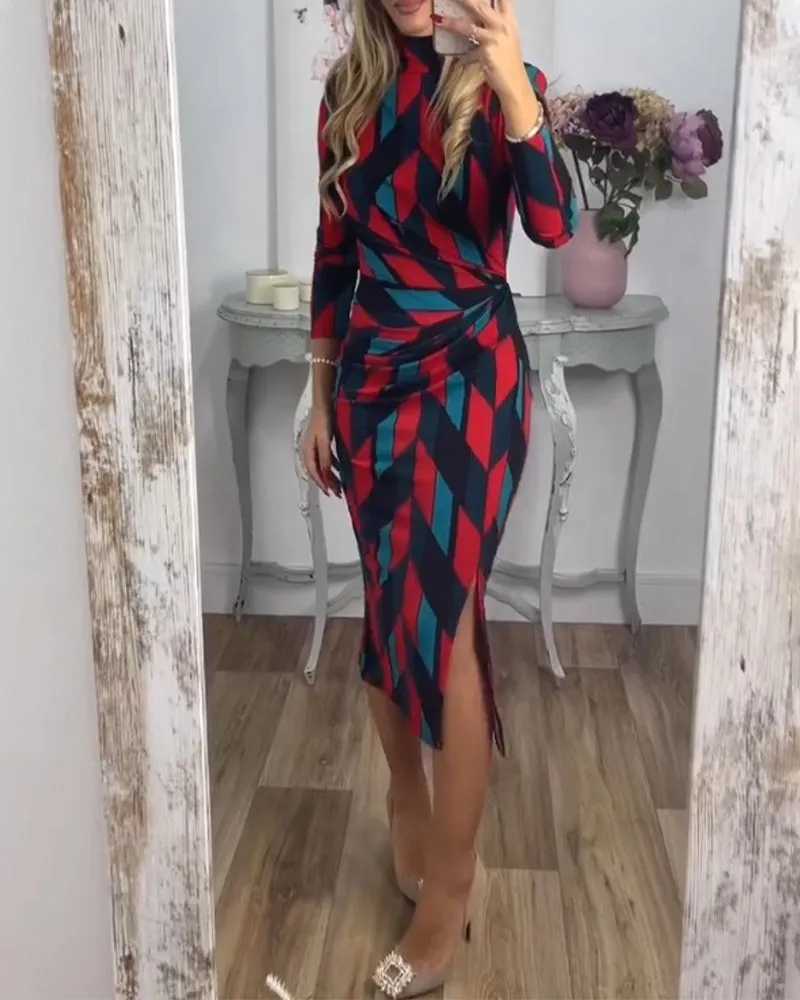 TastyHottie - Diamond pattern print slit dress