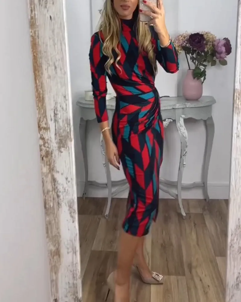 TastyHottie - Diamond pattern print slit dress