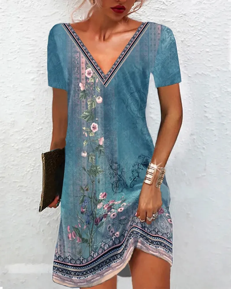 TastyHottie - Floral Print Dress with Short Sleeves