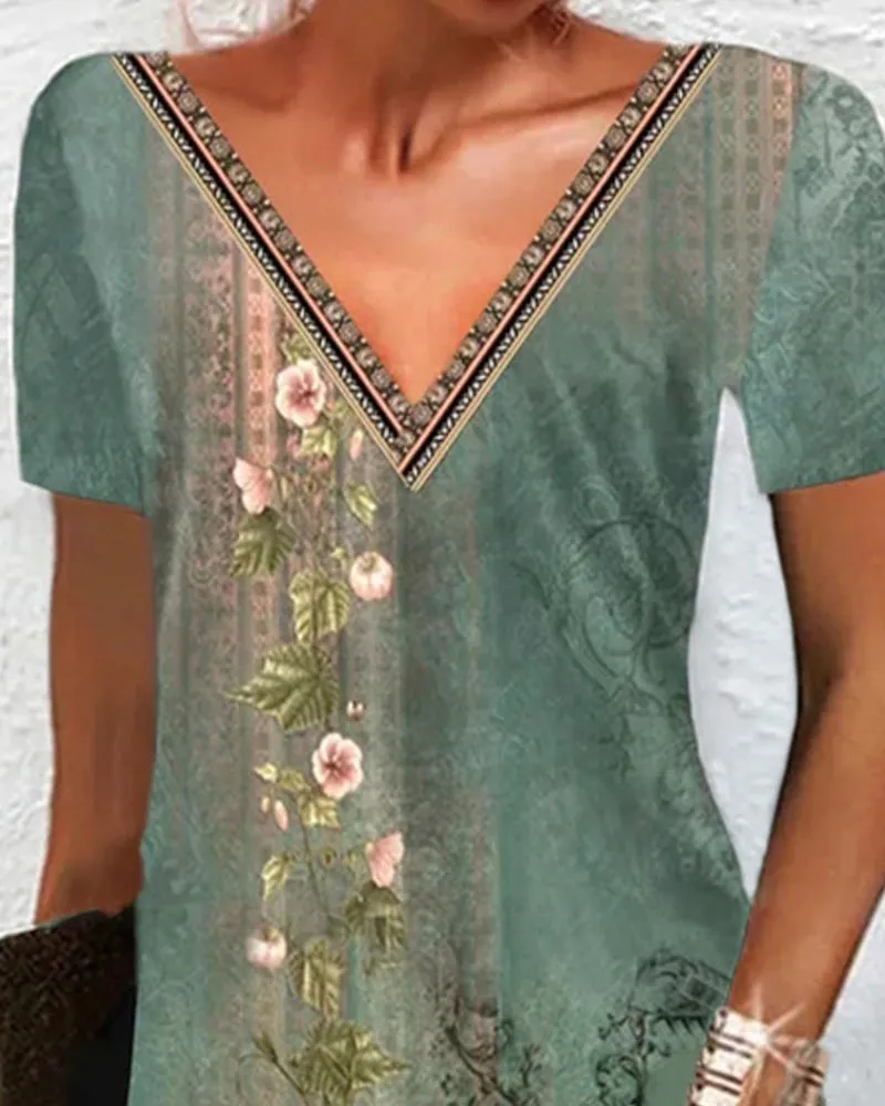 TastyHottie - Floral Print Dress with Short Sleeves