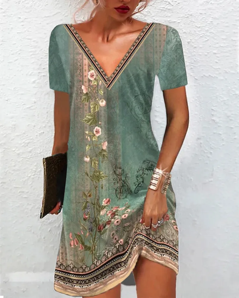 TastyHottie - Floral Print Dress with Short Sleeves