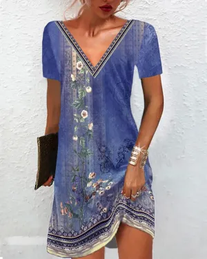 TastyHottie - Floral Print Dress with Short Sleeves