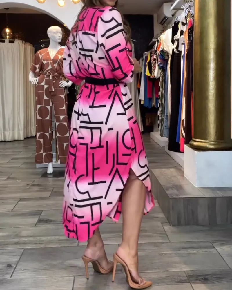 TastyHottie - Gradient print lapel dress