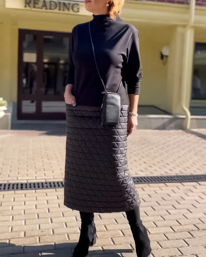 TastyHottie - Long Sleeve Half Turtleneck Fashionable Dress