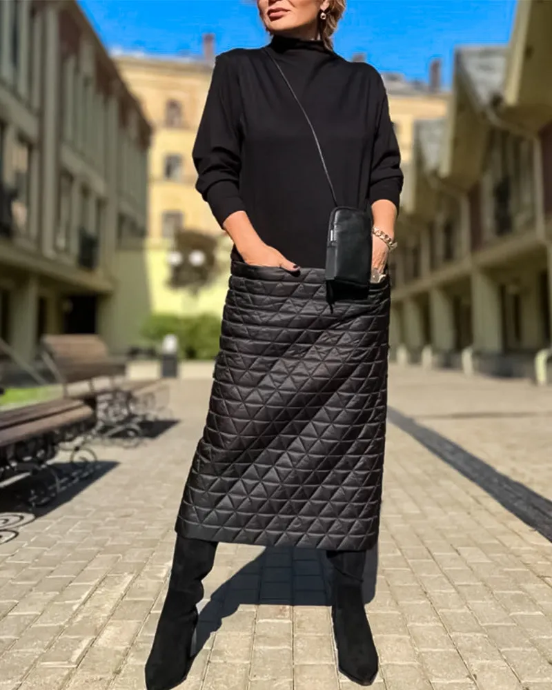TastyHottie - Long Sleeve Half Turtleneck Fashionable Dress