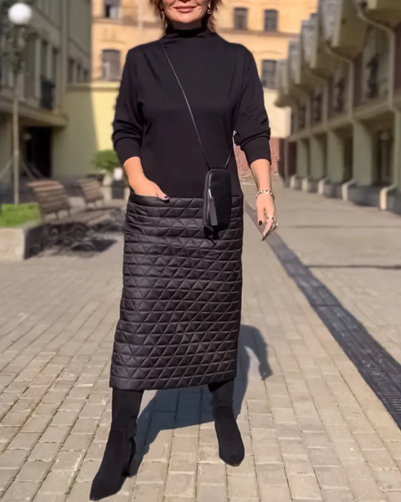 TastyHottie - Long Sleeve Half Turtleneck Fashionable Dress