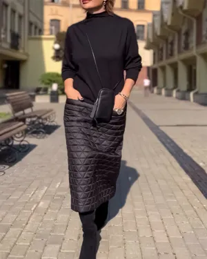 TastyHottie - Long Sleeve Half Turtleneck Fashionable Dress