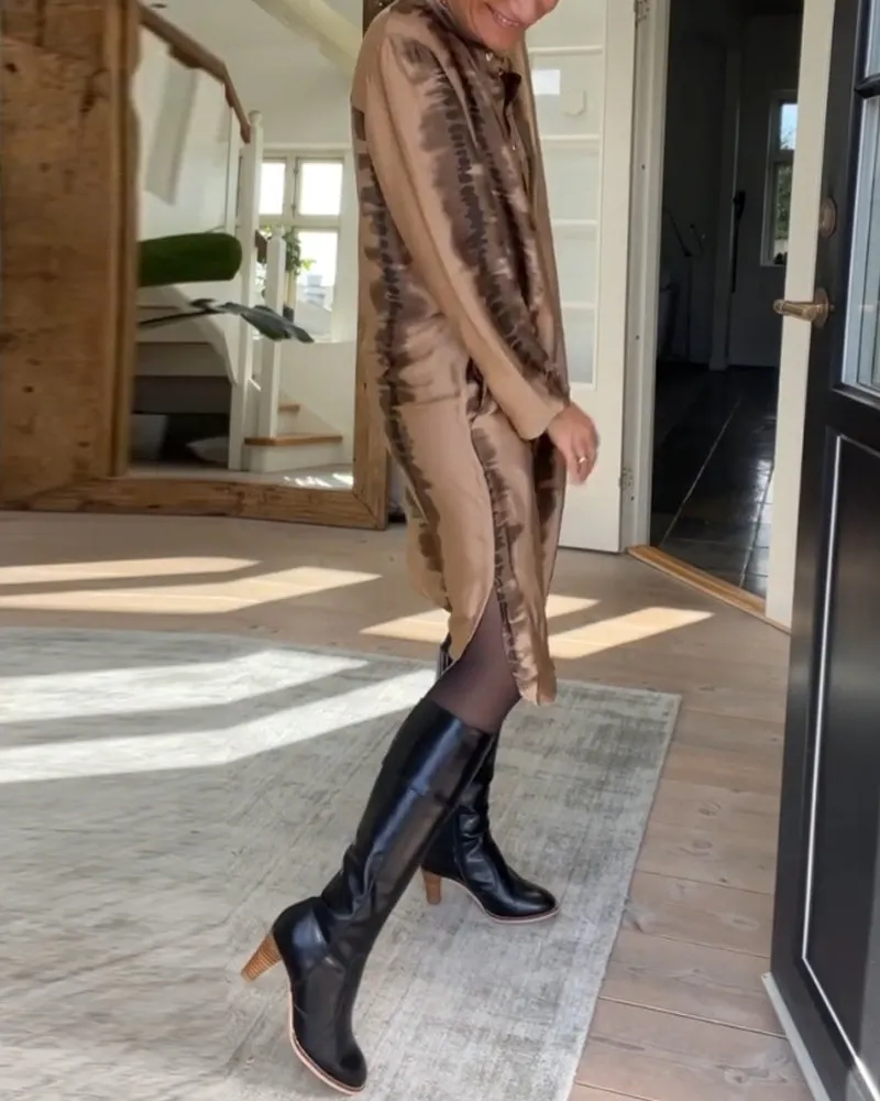TastyHottie - Long sleeve printed button dress