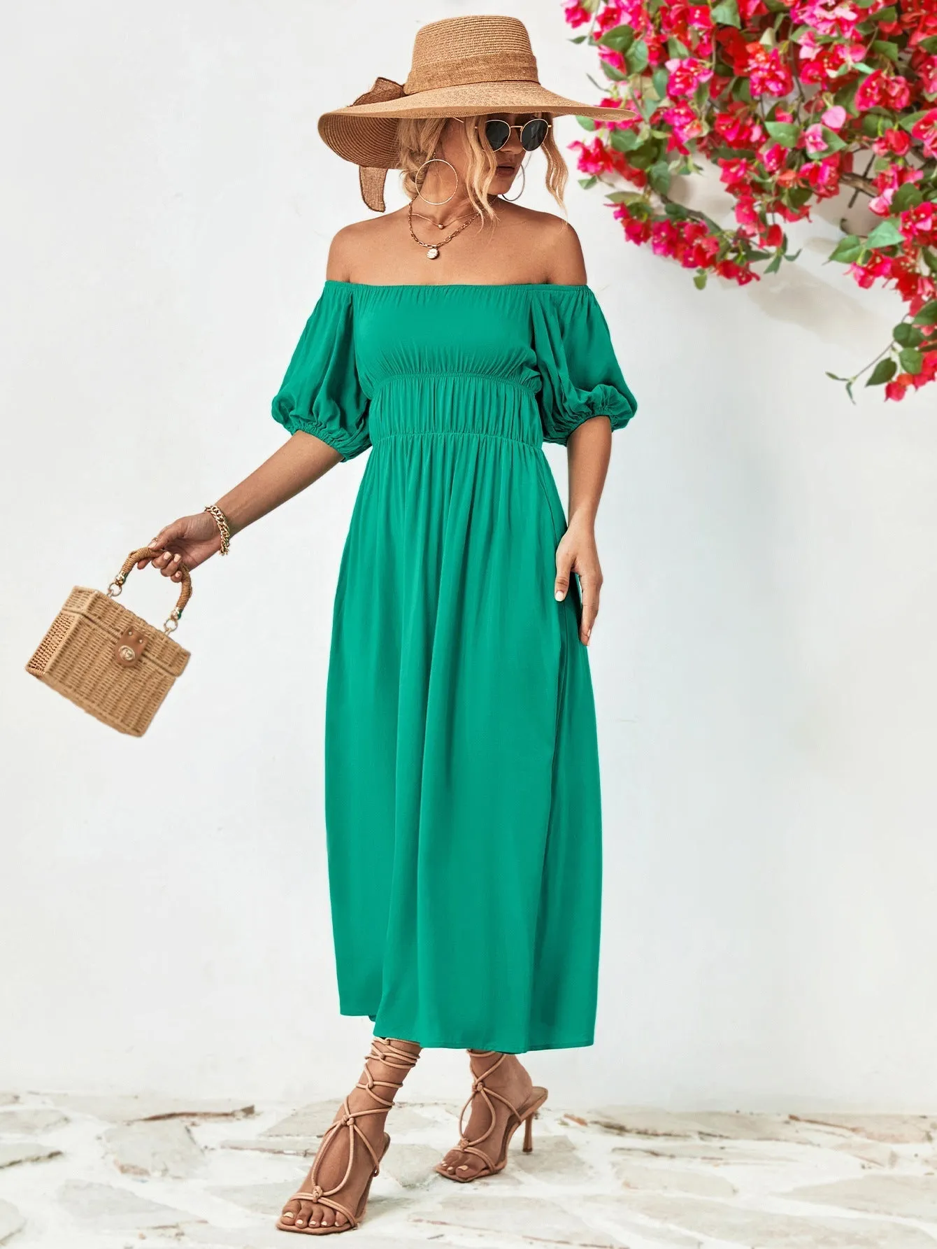 TastyHottie - Off-Shoulder Balloon Casual Sleeve Midi Dress