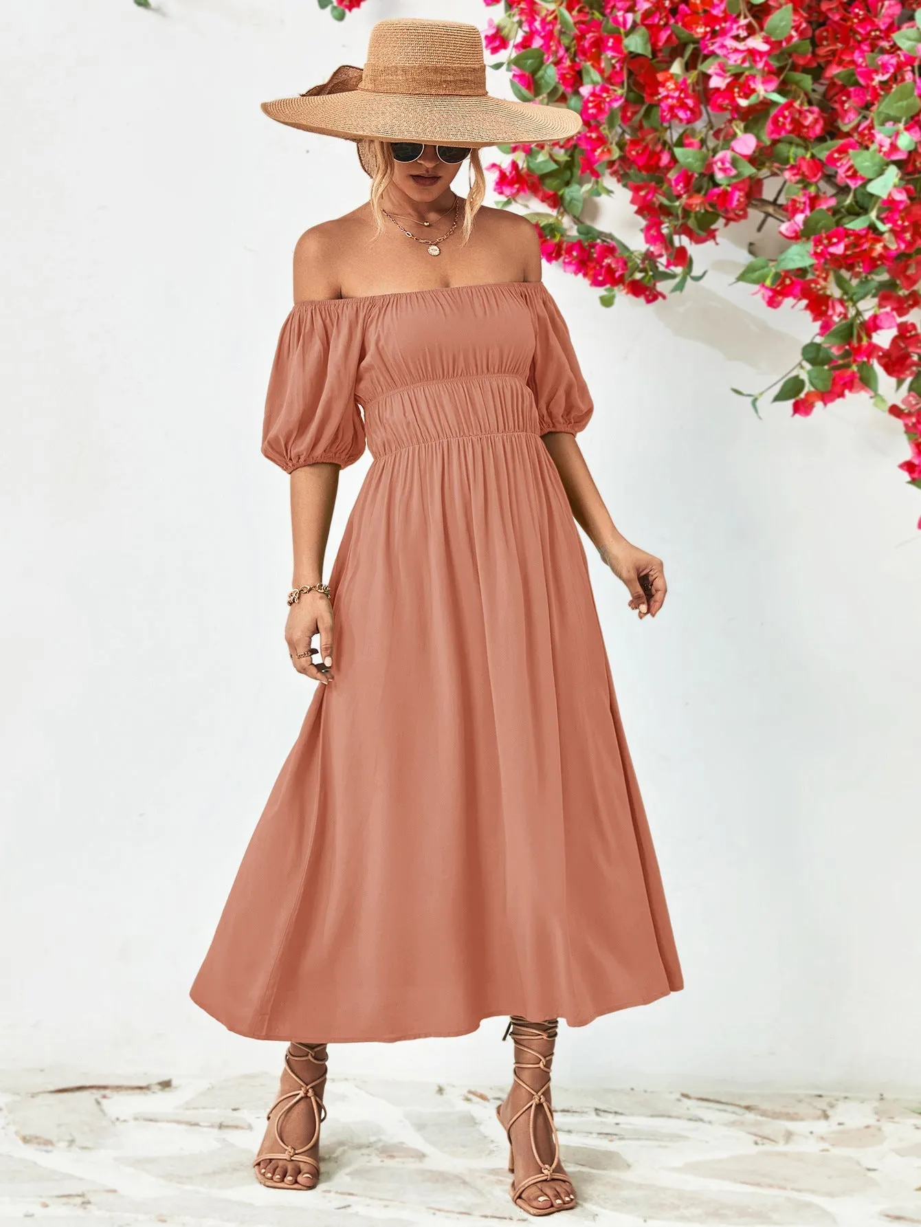 TastyHottie - Off-Shoulder Balloon Casual Sleeve Midi Dress