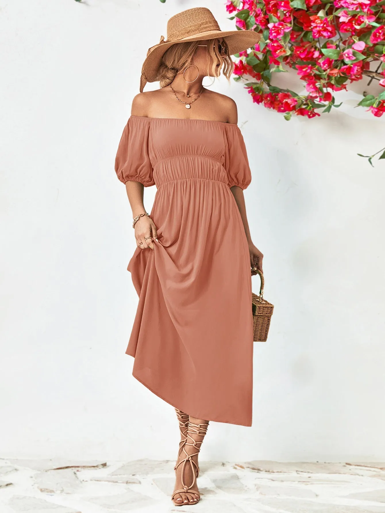 TastyHottie - Off-Shoulder Balloon Casual Sleeve Midi Dress