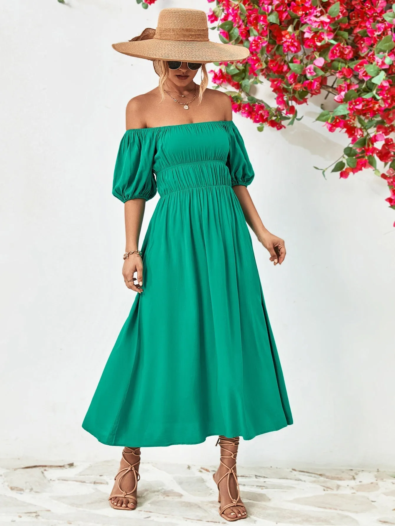 TastyHottie - Off-Shoulder Balloon Casual Sleeve Midi Dress