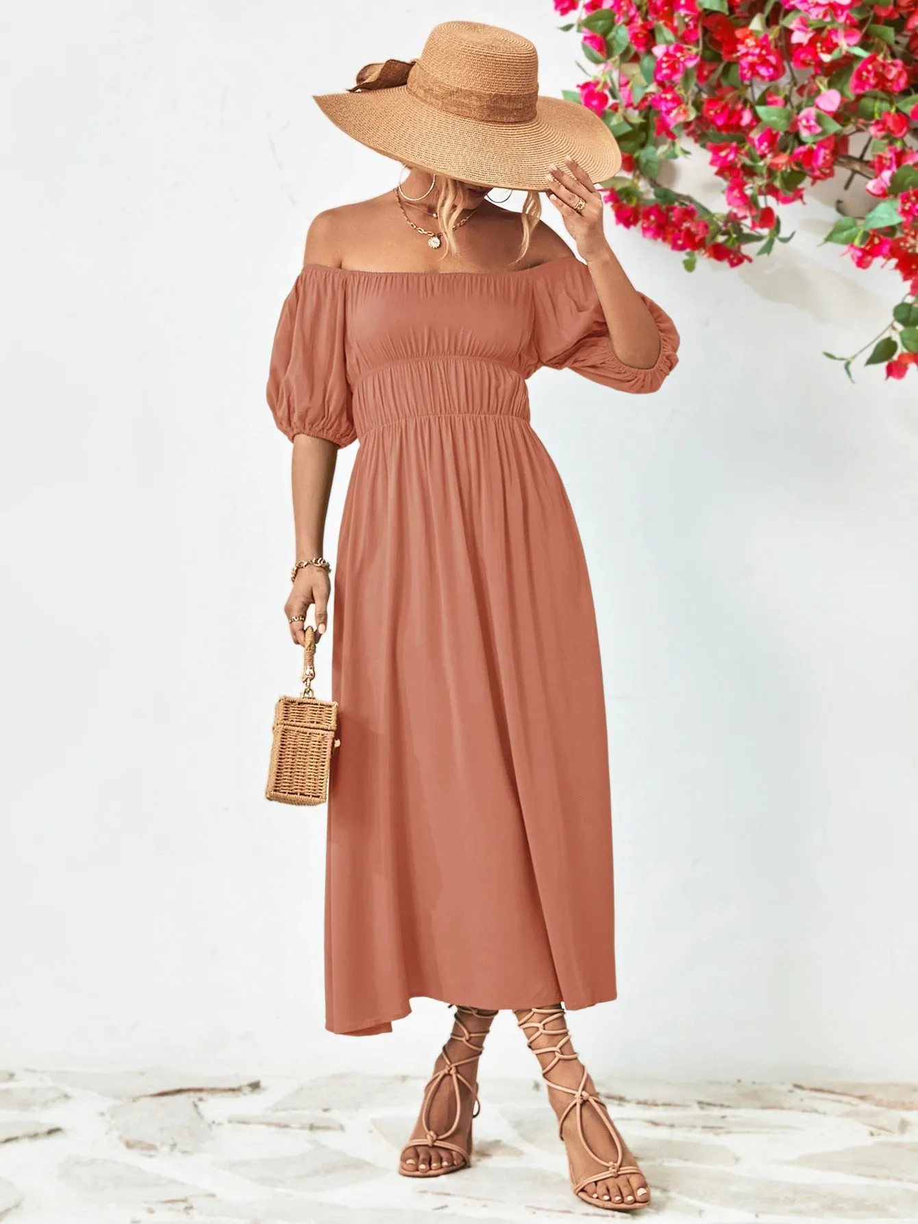 TastyHottie - Off-Shoulder Balloon Casual Sleeve Midi Dress