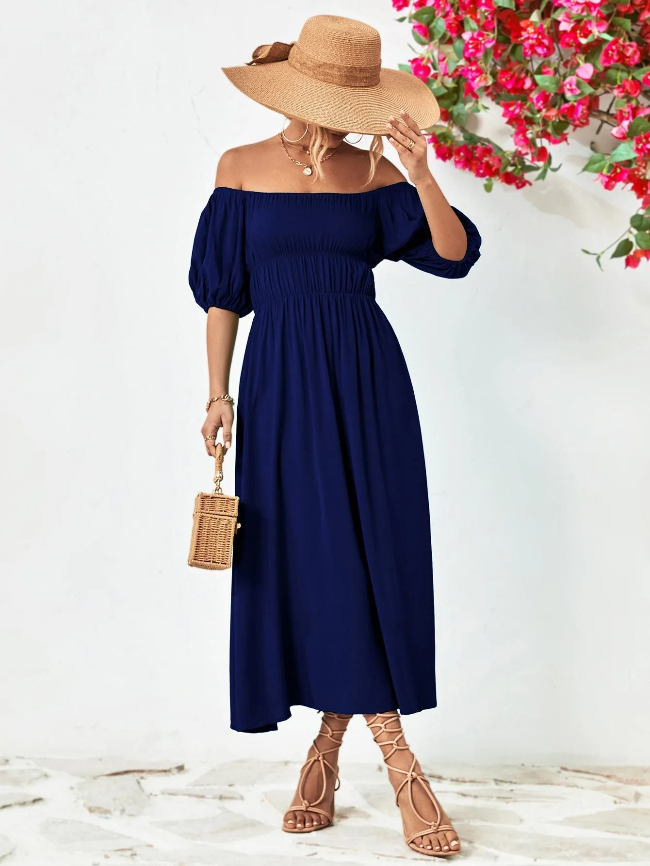 TastyHottie - Off-Shoulder Balloon Casual Sleeve Midi Dress