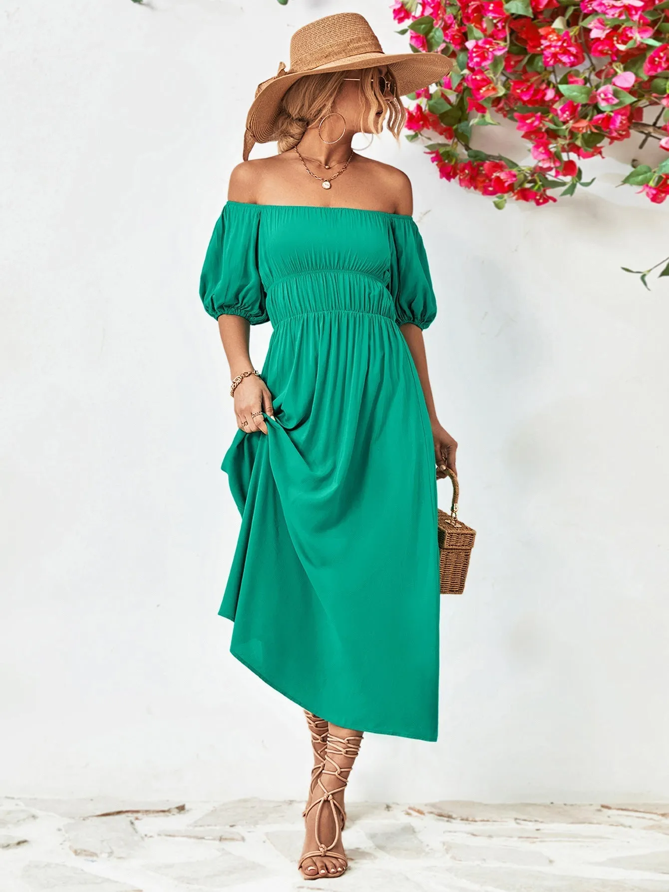 TastyHottie - Off-Shoulder Balloon Casual Sleeve Midi Dress